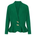 thumbnail image 4 of AXXD Green Basic Casual Tops for Women Summer 2024 New Solid Color Retro Knit Cardigan V-neck Ruffle Hem Sweater Jacket, 4 of 6