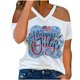 thumbnail image 1 of Tops con estampado de día de la independencia de manga corta con cuello en V para mujer a la moda para mujer Fridja  hjk4861, 1 of 5