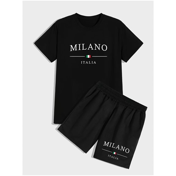 Men Outfits 2 Piece Fashion Casual Summer Oversize Graphic Short Sleeve Tee Shirt Shorts Set Athletic Jogging Tracksuit Black A XL