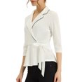 thumbnail image 4 of Allegra K Peplum Tops for Women's Tie Waist Notch Lapel Collar Blouse, 4 of 5