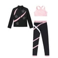 thumbnail image 3 of Haitryli Kids Girls Figure Skating Training Outfits Zip Up Skating Jacket Sports Bra with Leggings Set Pink 12, 3 of 5