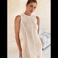 thumbnail image 4 of Vestido Camisero Sin Mangas para Mujer, de Verano, de Punto Acanalado en Contraste, Maxivestidos. Beige M, 4 of 9