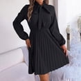 thumbnail image 2 of Ashirexll Womens Long Sleeve Dresses, Midi Dresses for Women, Temperament Solid Color Waistband Long Sleeve Pleated Dress, 2 of 7