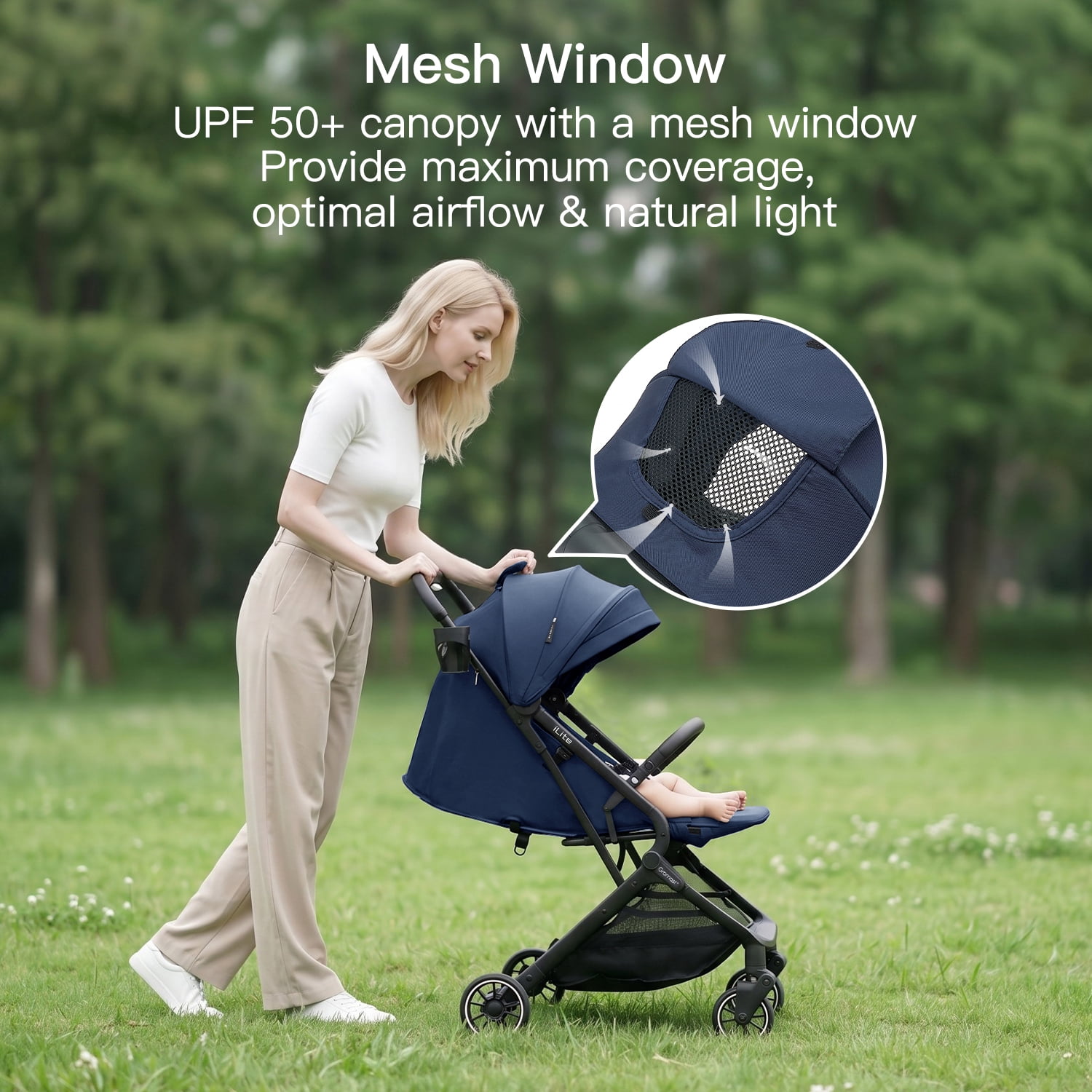 Gromast Compact Fold Baby Stroller, Lightweight Travel Toddler Stroller with One-Click Fold, Extendable UPF50+ Canopy, Cup Holder, UV Protected and Waterproof, One-Hand Folding - Blue