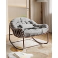 thumbnail image 3 of Patio Oversized Papasan Rocking Chair–Wicker Rattan Egg Chair with Metal Frame–Comfortable Cushioned Seat–Perfect for Garden,Balcony,Porch–Brown Powder Coating,Brown Rattan,Dark Gray Cloth, 3 of 8