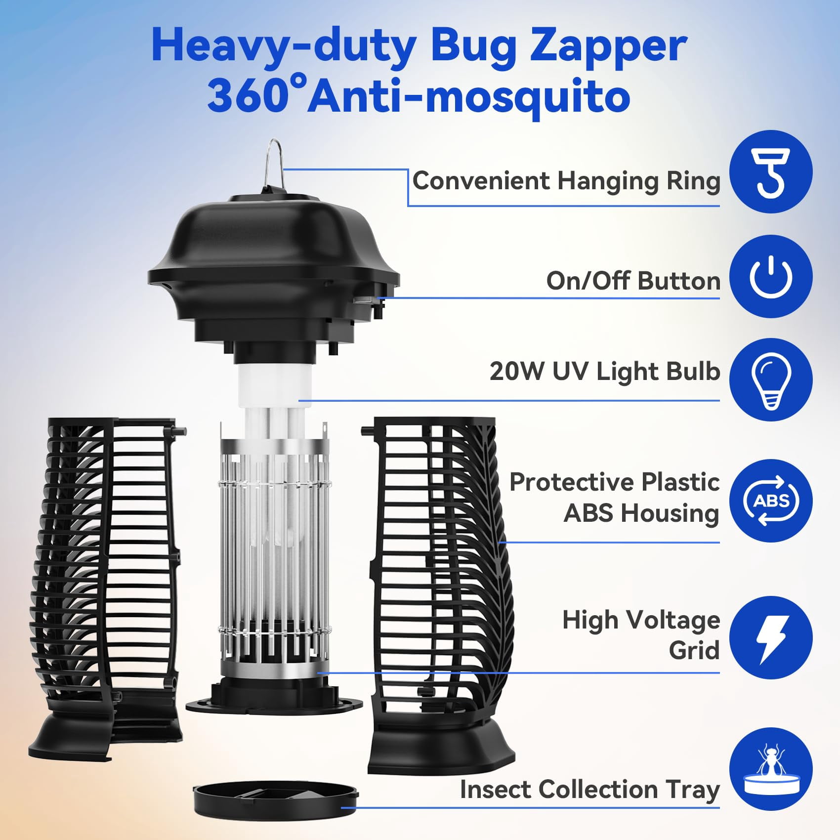 Zapper  Electric Mosquito Outdoor Fly Traps Indoor Flying Killer 85-120v 4200v Abs Plastic Outer (black)