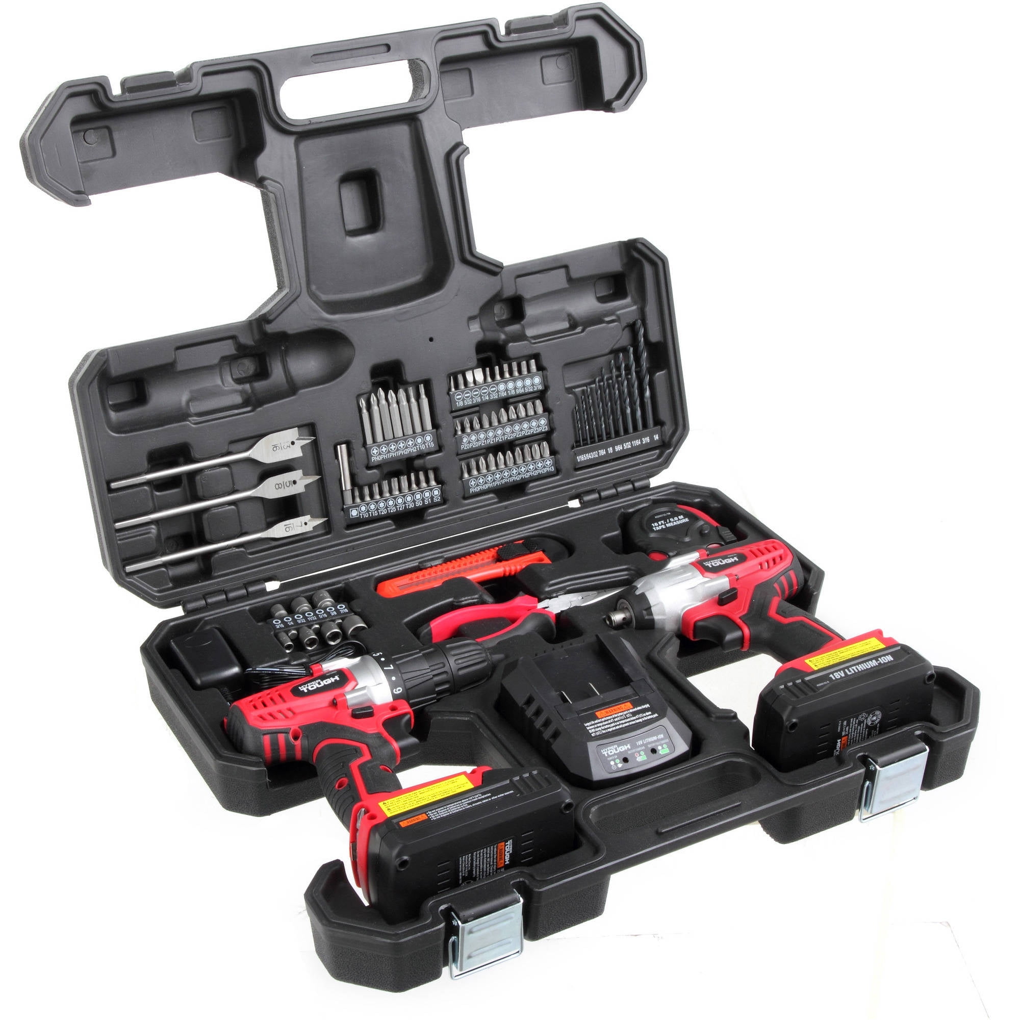 Hyper Tough AQ90015G 72-Piece Project Kit with 18-Volt Lithium Ion Cordless Drill and... by
