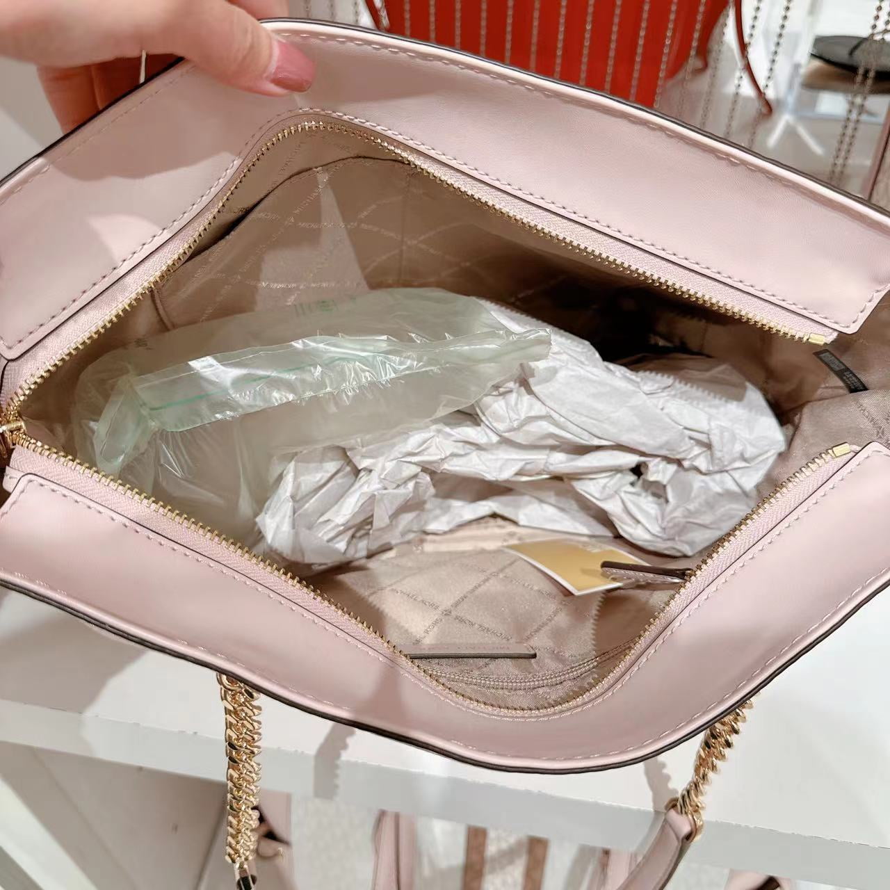 【MICHAEL Michael Kors】ジューン Michael Kors Jet Set Medium Powder Blush Leather Front Zip