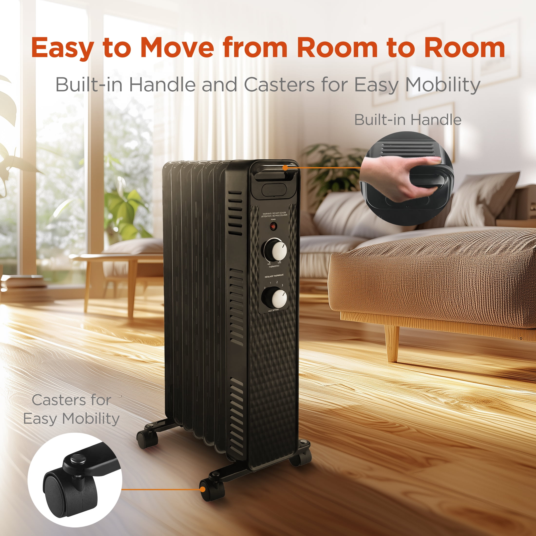 Mainstays Mechanical Oil Filled Electric Radiator Space Heater, Black, New, WSH07O2ABB