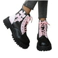 thumbnail image 6 of Short Ankle Boots Colorblock Bow Round Toe Lace-Up Chunky Mid-Heel Casual Women's Fashion Boots for Daily Wear, 6 of 6