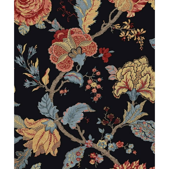 Seabrook Designs Lana Jacobean Prepasted Wallpaper 20.5 in W x 33 ft. L - Ebony
