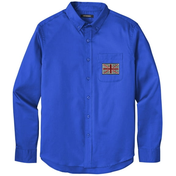 Men's UK UNION JACK PATCH Twill Shirt with Pocket, Extra-Small Royal Blue