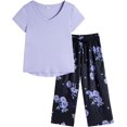 thumbnail image 1 of Women's Capri Pajama Sets Plus Size Sleepwear 2 Piece Ladies Sleep Set,Purple Floral, 1 of 5