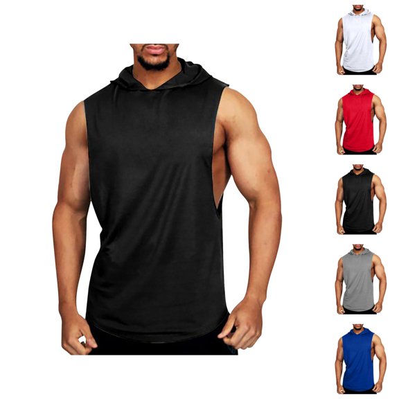 Workout Hooded Tank Tops Men Lightweight Breathable Sleeveless Shirt Summer Casual Athletic Running Gym Tanks