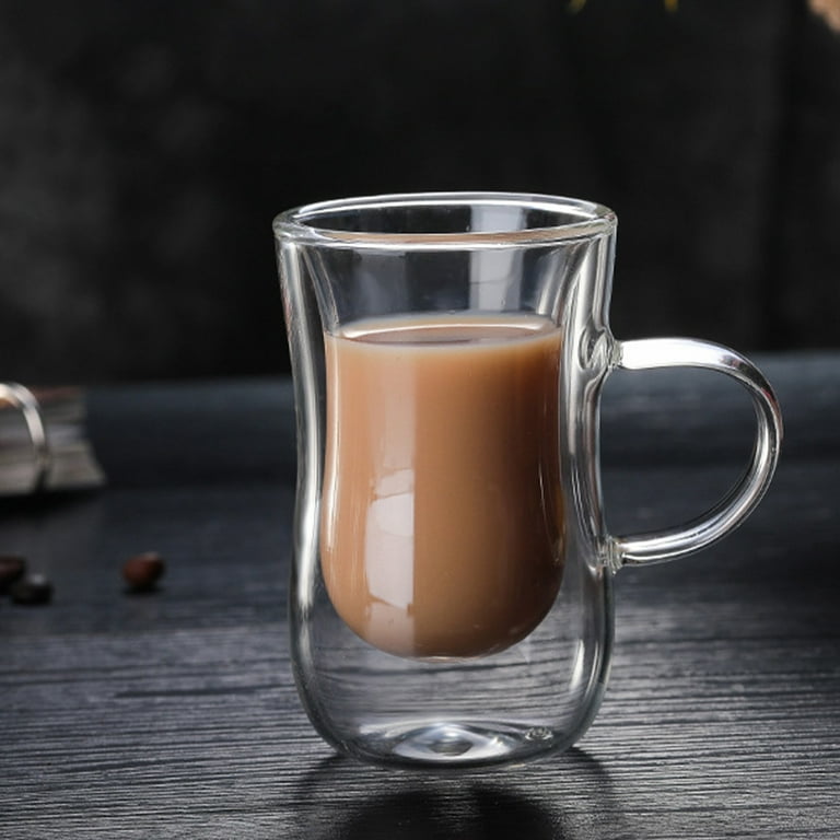 ComSaf 400ml Glass Coffee Mugs Set of 4, Clear Glass Coffee Cup with Big  Handle, Large Borosilicate Glass Mug for Tea Milk or Hot Cold Beverages