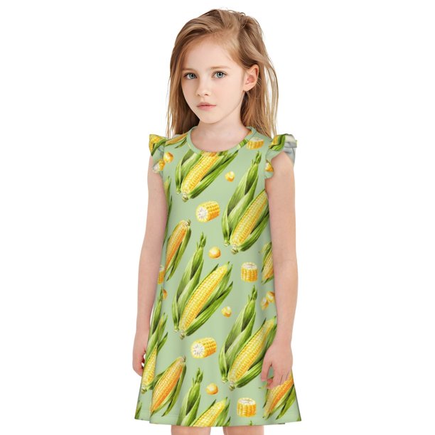 Balery Fresh Sweet Corn Camisón de princesa para niñas, pijama de algodón con mangas abullonadas, suave y bonito.-Large