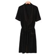 thumbnail image 2 of JTieacloth Soft Loose Sleepwear Male Casual Nightgown Solid Color Homewear Short Sleeve Half Waist Tie Robe Black, 2 of 3