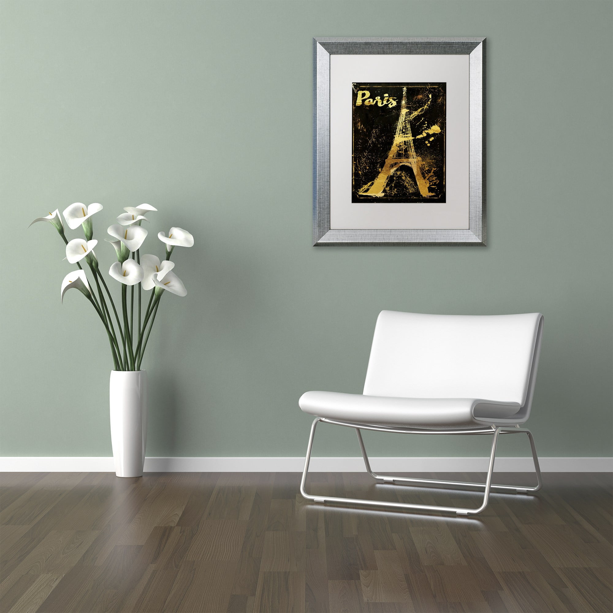Trademark Fine Art "Gold Eiffel" Canvas Art by Color Bakery, White Matte, Silver Frame