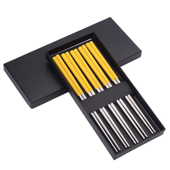 Granjero Gordo pares de palillos chinos portátiles de acero inoxidable hechos de paja de trigo de metal reutilizables, adecuados para el hogar, campamento, amarillo