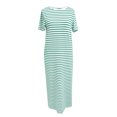 thumbnail image 4 of TSADFHJI Jupe en Jean Longue Motif Rayé Poche Latérale Robe T-Shirt Décontractée pour Femmes Manches Courtes avec Ourlet Fendu Col Rond Robe de Mode L Vert, 4 of 4