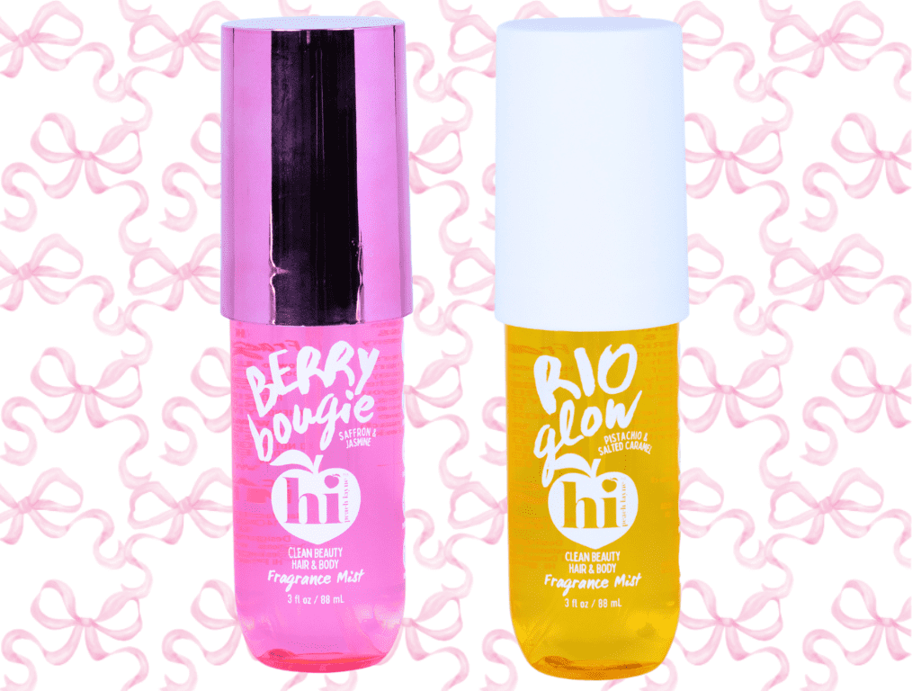 Hi Peach Layne Mommy and Me 5 Pieces Fragrance Mist Set, Pink Cosmetic Bag, Berry Bougie and Rio Glow Fragrance Mists 176ml, and Love You and More Bracelets