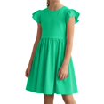 thumbnail image 2 of TIREOW Girls Summer Dresses Ruffle Short Sleeve Dresses Solid Color Crewneck A Line Casual Sleepwear Dress, 2 of 9