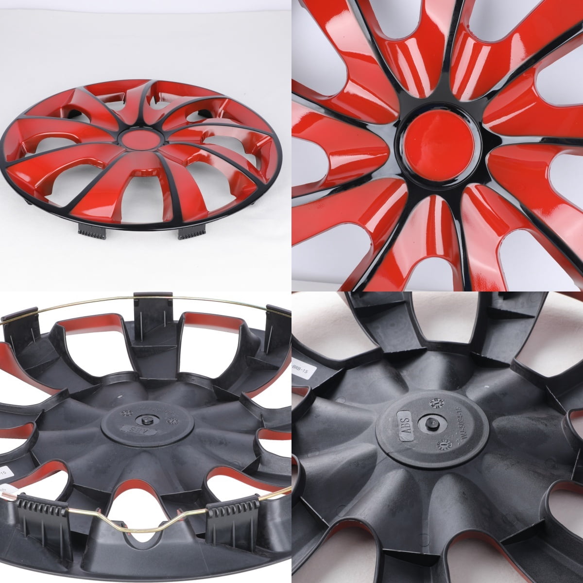 14" Black&Red Hubcaps/Wheel Covers for Most Cars,Set of 4 Snap on Car Truck SUV Hub Cap,ABS&PC Material