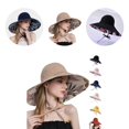 thumbnail image 1 of Sun Hat Large Brim Ponytail Hole Breathable Drawstring Adjustable Sun Protection Soft Leaf Print Half Visor Summer Hat for Women, 1 of 8
