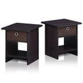 thumbnail image 2 of Furinno 2-10004DWN End Table & Night Stand Storage Shelf with Bin Drawer, Dark Walnut - Set of 2, 2 of 7