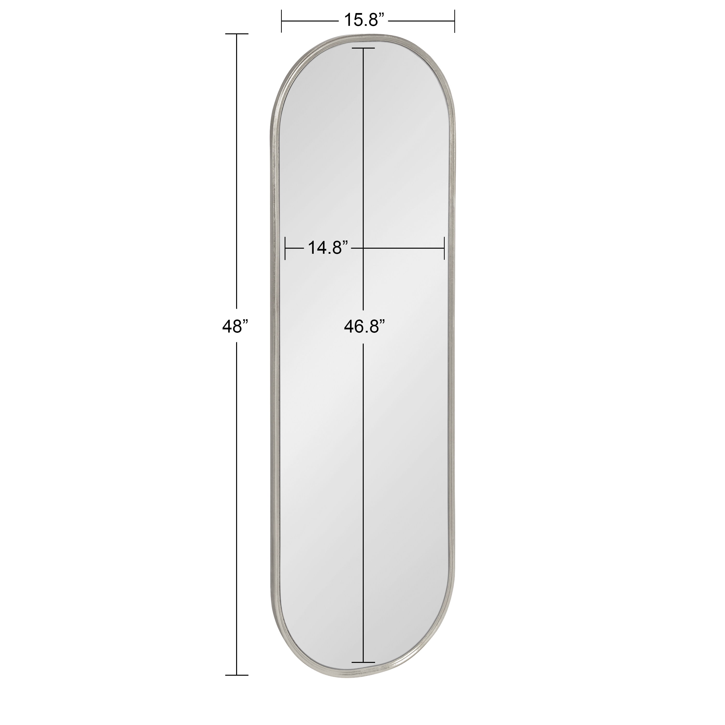 Kate and Laurel Caskill Modern Capsule Panel Mirror, 16 x 48, Silver, Decorative Oval Full Length Accent Mirror for Wall