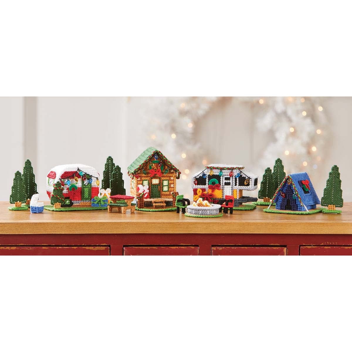 Herrschners Plastic Canvas Village Kit Trio: Christmas Village Crafting Set