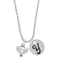 thumbnail image 1 of Delight Jewelry Silvertone Large Heart with Cutout Silvertone Script Initial Disc - Y - Charm Necklace, 20"+3", 1 of 4