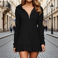 thumbnail image 2 of XAOFW Women's Casual Dresses Fashion Solid Color Long Sleeve V Neck Elegant Dress With Zipper Outdoor Activities Comfortable Stylish Sundresses, 2 of 5