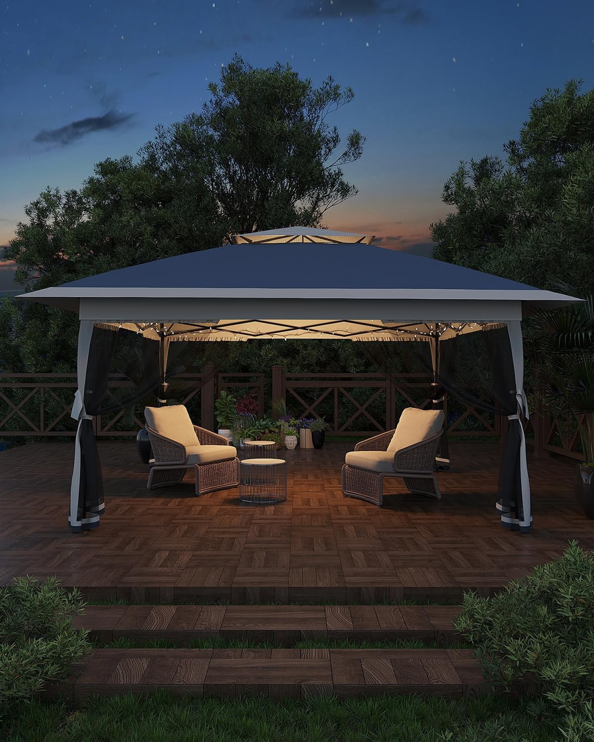 Roromall 12x12 Canopy Tent, Pop Up Canopy Gazebo with Mosquito Netting, Outdoor Gazebo with 4 Sandbags & Wheeled Bag, for Backyard & Patio Furniture, Patio, Deck