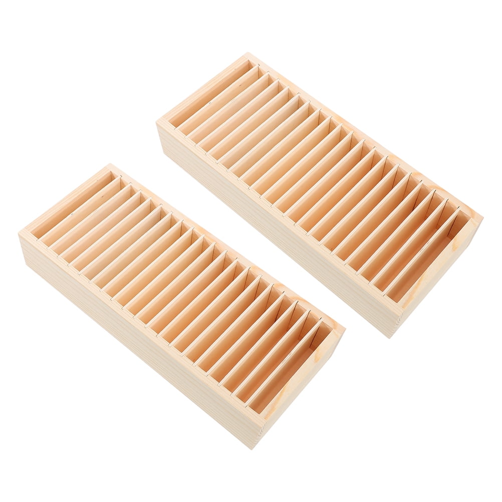Worgeous 2pcs Wooden Index Card Box Multi-Compartment Greeting Cards Box Detachable Wood Jewelry Organizer For Office Business Cards Desktop Storage