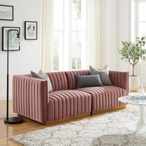 Modway Conjure Channel Tufted Performance Velvet Loveseat in Gold Dusty Rose