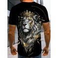 thumbnail image 5 of Men's 3D Lion Crown Pattern T-shirt-Elastic, Breathable Polyester Fiber | Digital Printing Casual Street Clothing | Crew Neck Short Sleeve | Perfect for Daily Wear and Vacation, 5 of 5
