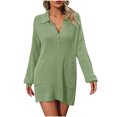 thumbnail image 2 of Lilgiuy Women's Solid Color Casual Button Knit Medium Long Coat Sweater Casual V-neck Women for Daily Life, 2 of 5