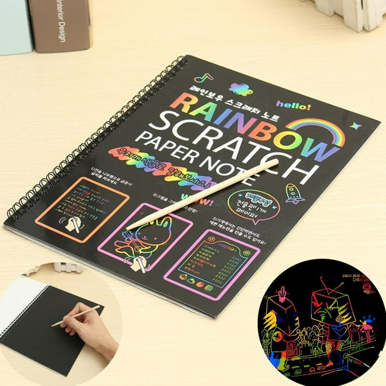Rainbow Scratch Paper Notebook Magic Color DIY Drawing Board For Kids,  Coloring Book Pages, Painting And Doodling Toys From Fine333, $0.91