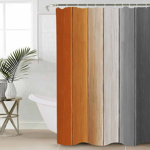 Burnt Orange Gray Ombre Waterproof Fabric Shower Curtain, Vintage Farmhouse Wooden Shower Curtain for Bathroom Curtains Bathtubs Hotel Washable Shower Curtains with 12 Hooks Small 36x72in