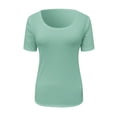thumbnail image 2 of Women Short Sleeve Scoop Neck Ribbed Fitted Knit Shirt Basic Tight TShirts Henley Solid Color Summer Tops, 2 of 2
