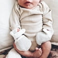 thumbnail image 2 of Goumikids Soft Organic Stay On No Scratch Baby Infant Mittens, 0-3M Drops Gray, 2 of 3