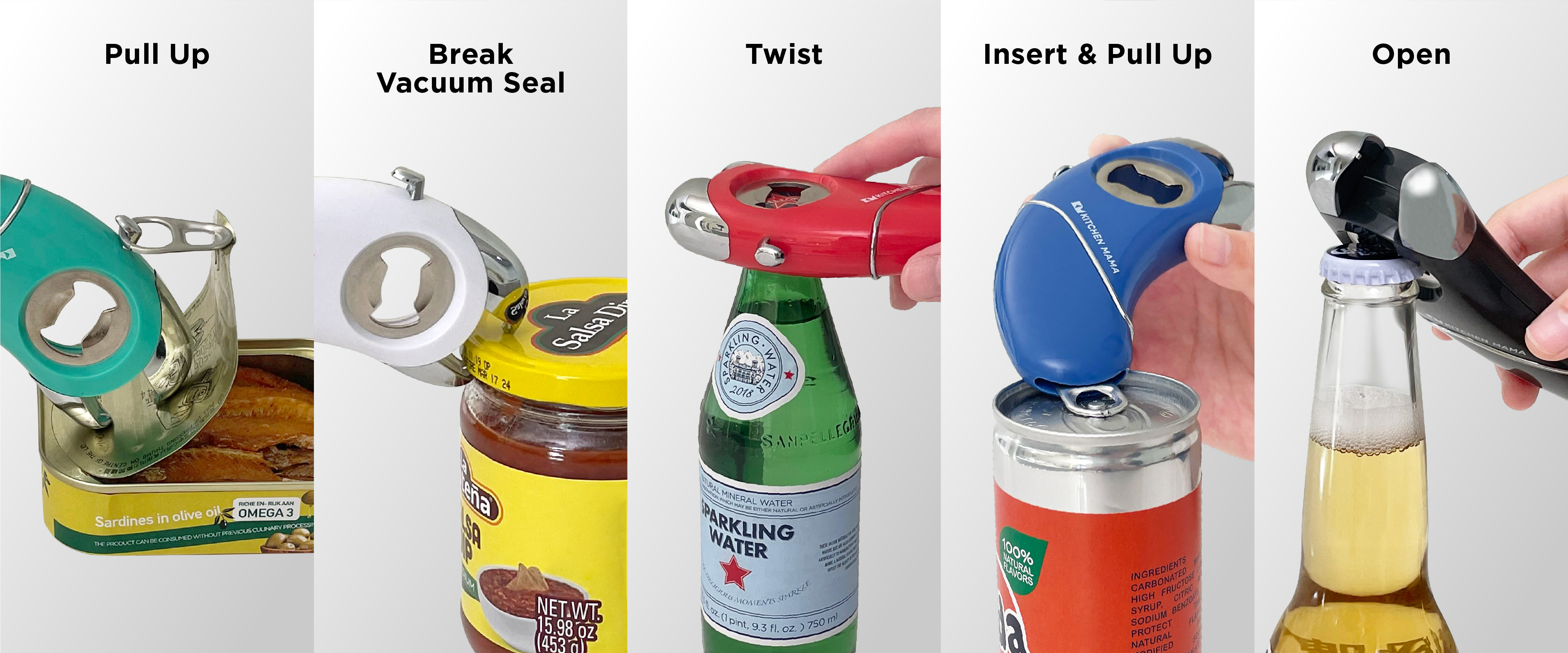 Kitchen Mama Mini Electric Can Opener and 6-in-1 Multifunction Opener Gift Set