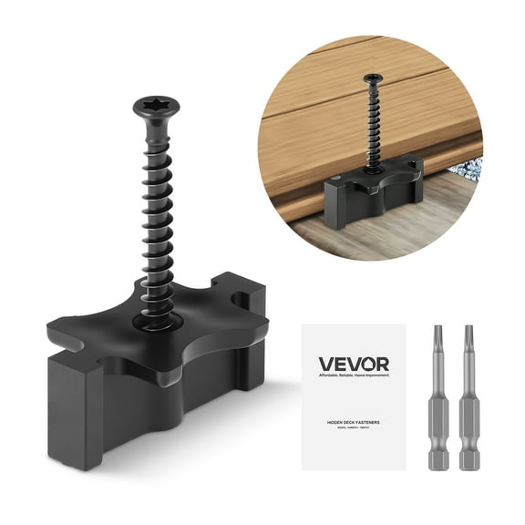 VEVOR 250PCS Hidden Deck Fasteners for Composite Decking Board, Universal Composite T Clips & Plastic Hidden Fasteners with Metal Screws,Polypropylene PP Clips Works with 0.26 inch Gaps, Black