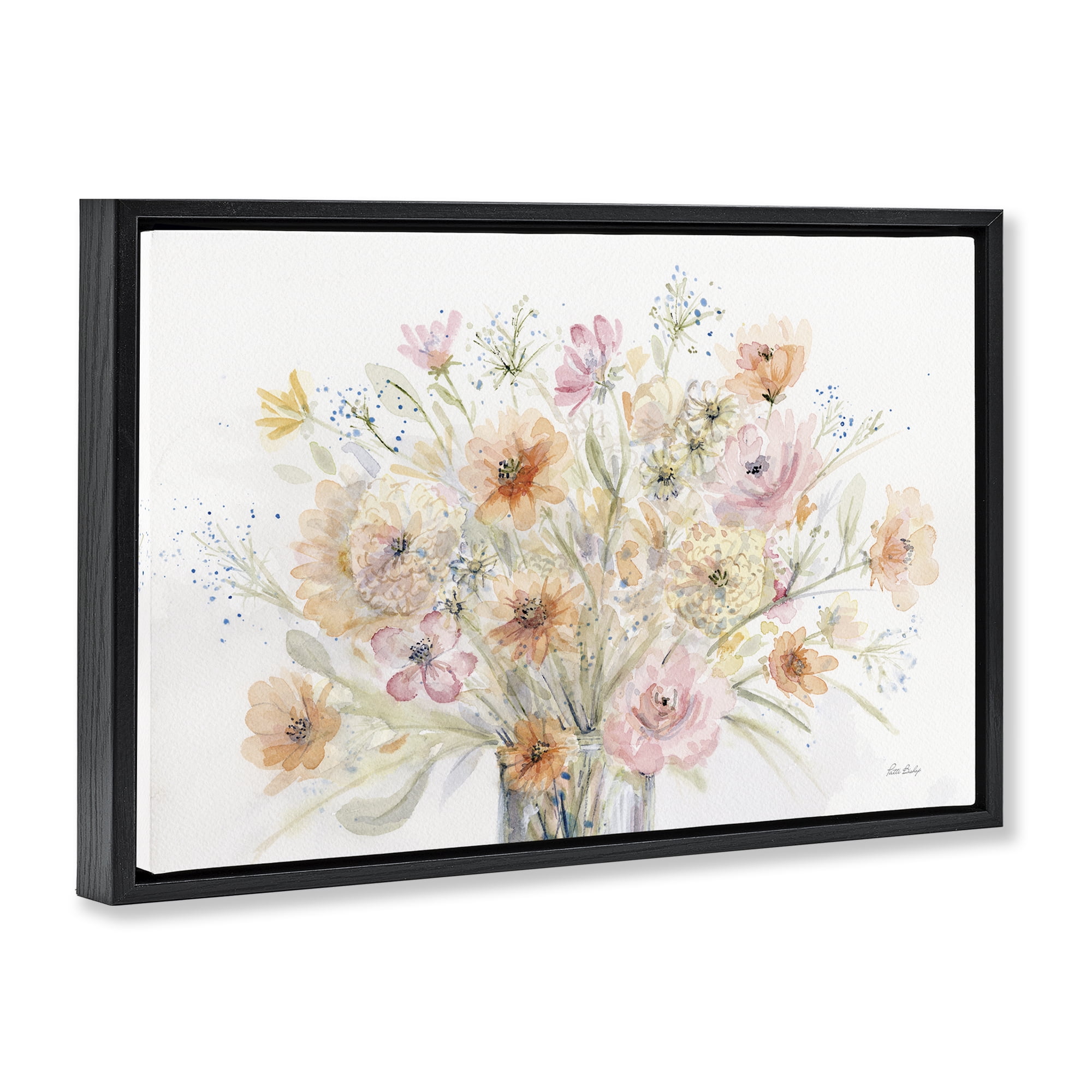 Stupell Industries Blush Pink Bouquet Plants & Flowers Painting Black Floater Framed Canvas Art Print Wall Art, 25 x 17