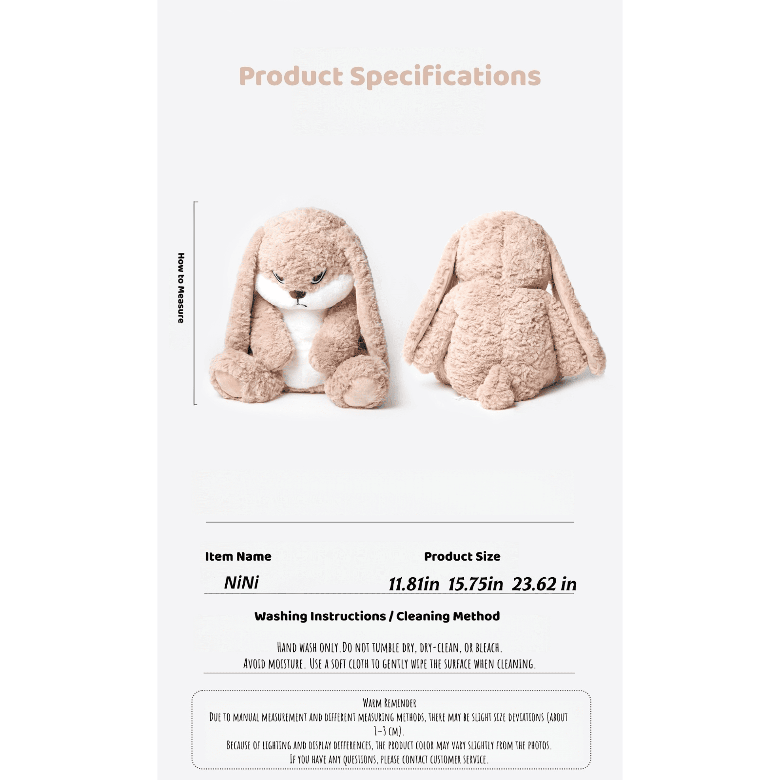 Nini Bunny Grumpy Plush Toy, Soft Stuffed Animal Rabbit, Cute Plush Pillow Gift