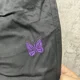 thumbnail image 4 of Pantalones de chándal informales con cordón para hombre y mujer, pantalón de chándal a rayas con cinta, bordado de mariposa, Azul, Gris, morado, 4 of 5