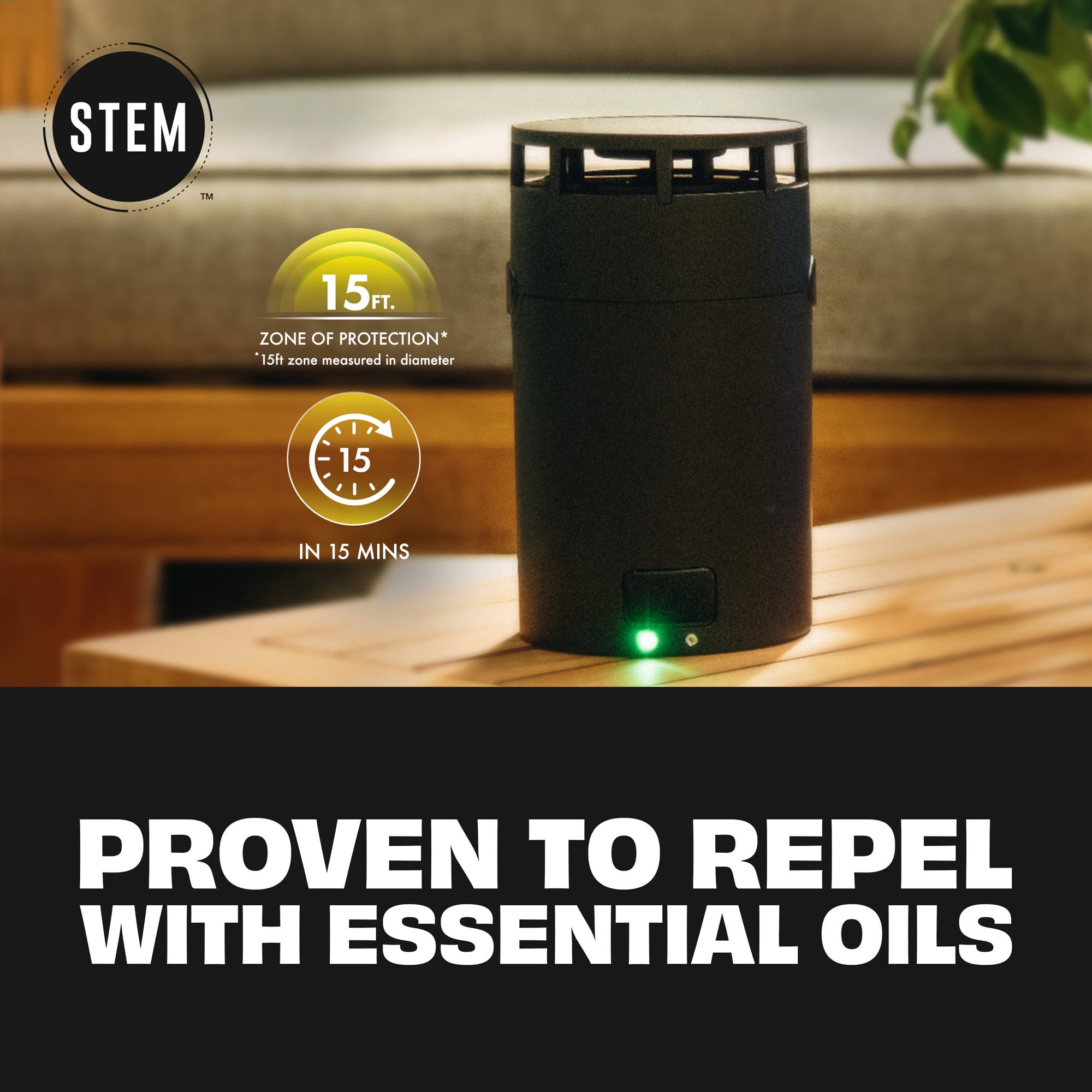 STEM Zone Mosquito Repellent Device Starter Kit with Refill Pod, Easy-to-Use Outdoor Insect Protection with Proven Essential Oils, People and Pet Safe, Solar and USB-C Charger, Waterproof (Pack of 1)