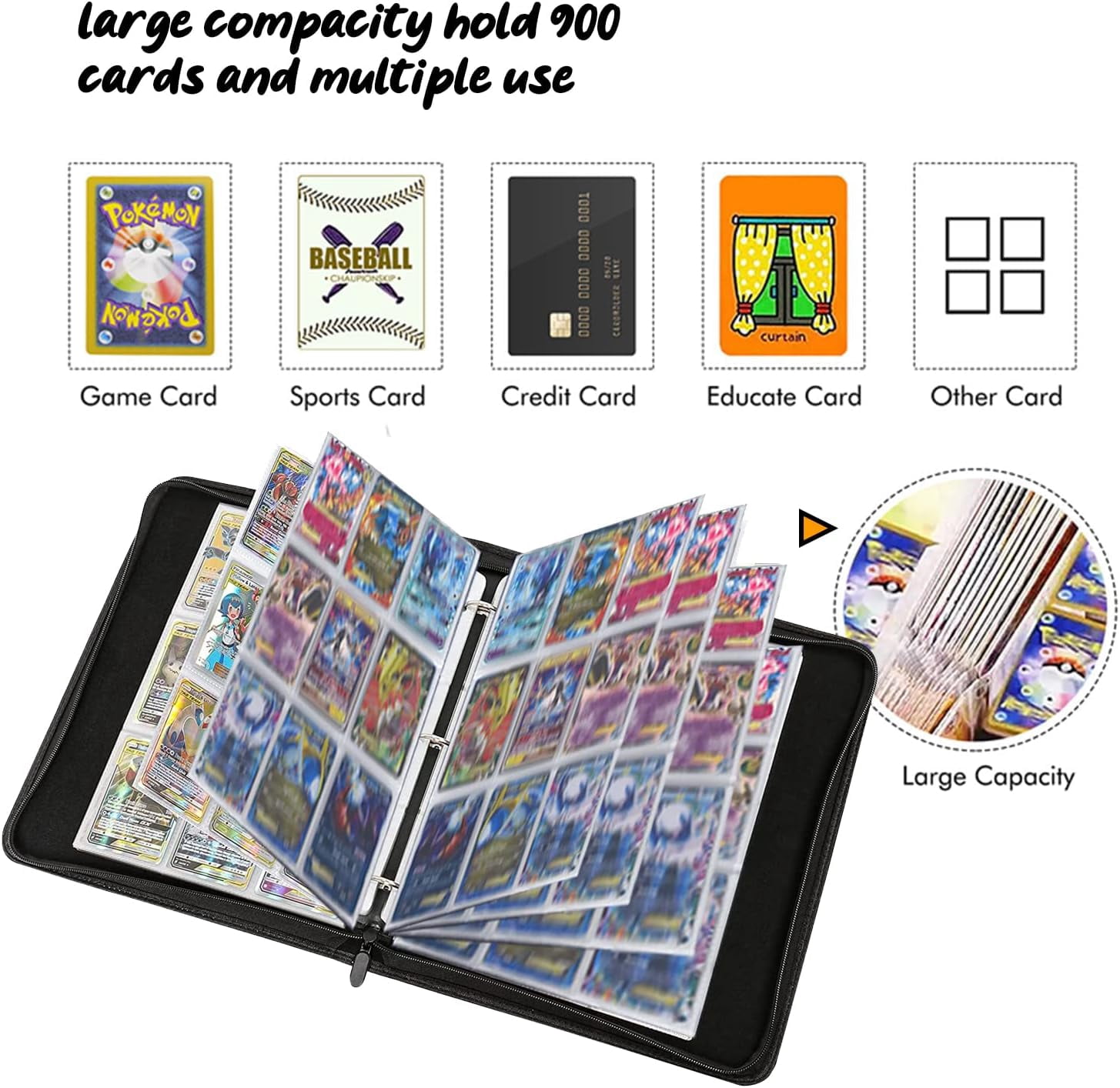9-Pocket Card Binder for Trading Cards, Holds up to 900, with 50