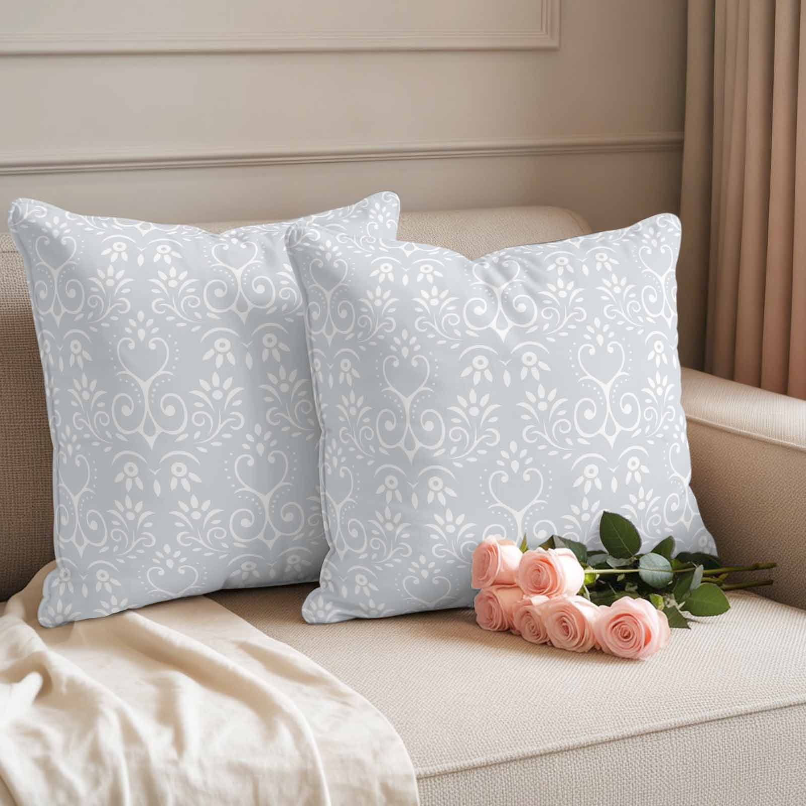 Grey Spring Floral Outdoor Waterproof Pillow Covers, Modern Abstract Art Farmhouse Decorative Square Throw Pillowcase Sofa Cushion Sham for Patio/Couch/Chair, 16"x16" 2 Pack